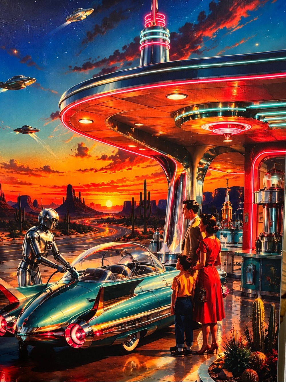 BRAND NEW CANVAS Retro-Futurism Wall Art Mid-Century Sci-Fi Space Age AI Robot